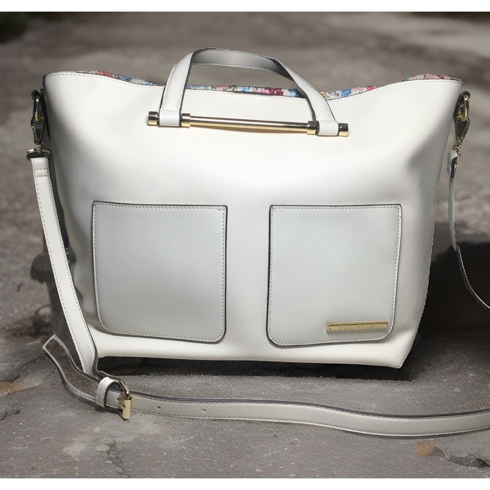 Steve Madden Cream Satchel Handbag Convertible Crossbody with Floral interior